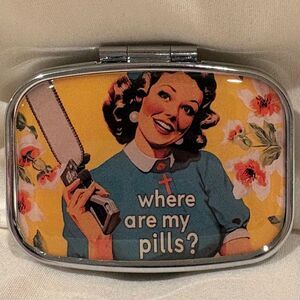 Retro Humor Pill Travel Pill Box 2 Compartment Medicine Pill Case NEW
